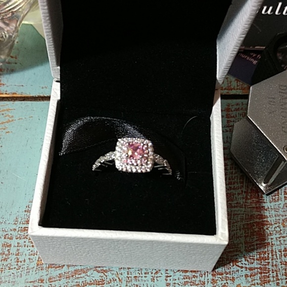 3/4 CT Pink asscher cut sapphire halo ring - Picture 1 of 6